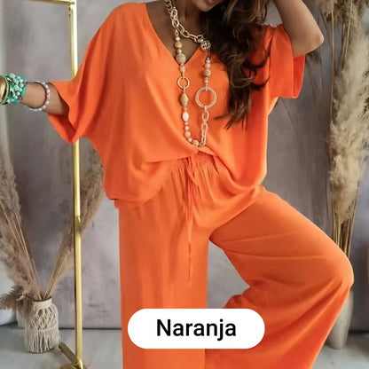 Mónica - Conjunto casual holgado de color liso