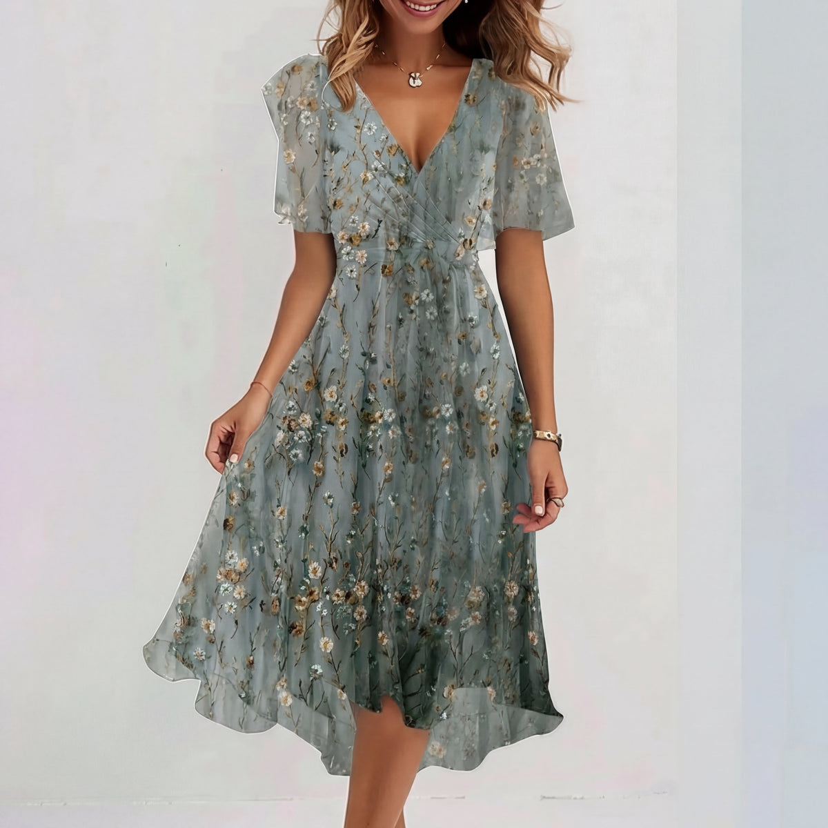 Fiona - Vestido midi especial de manga corta