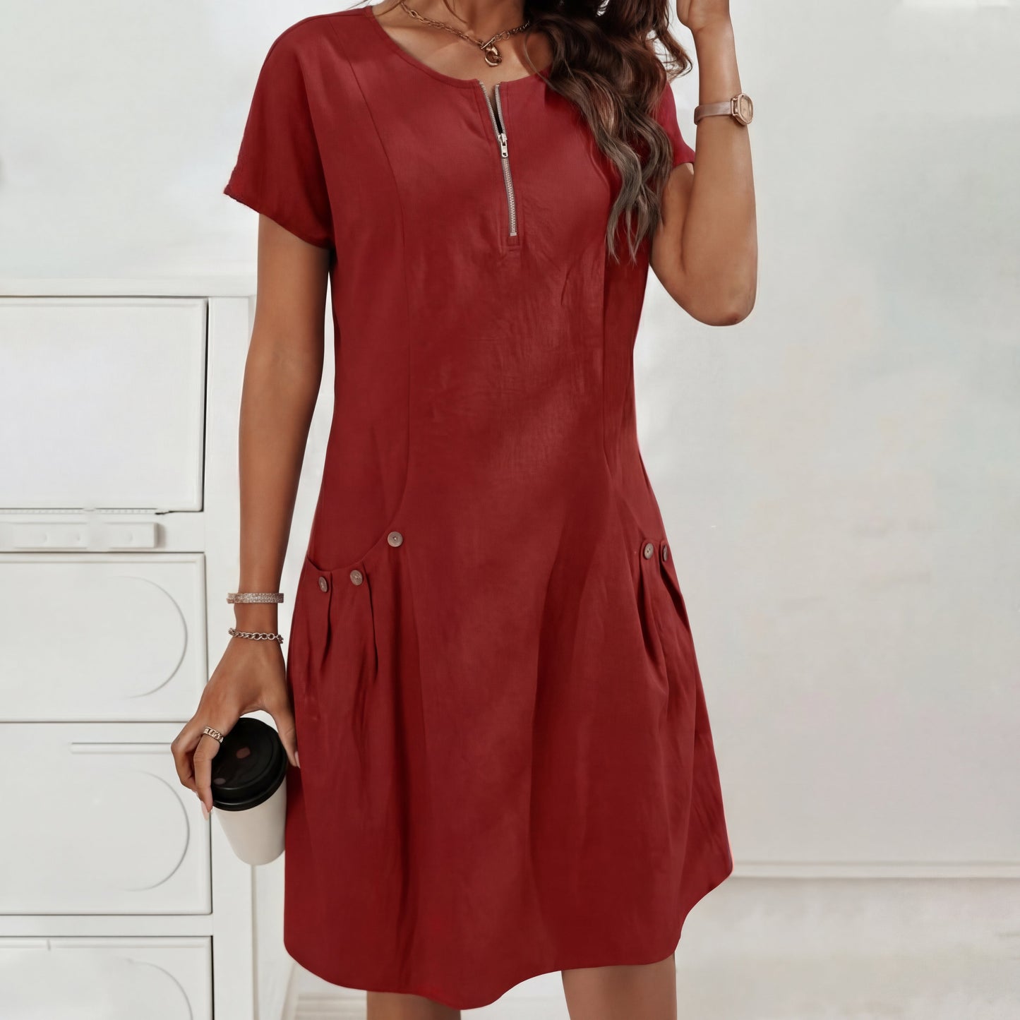 Mireia - Dress with zipper and buttoned pockets