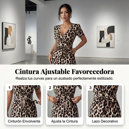 Lara - Leopard Print V-Neck Wide Leg Jumpsuit