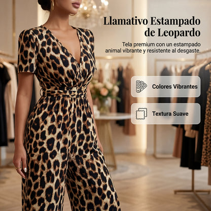 Lara - Leopard Print V-Neck Wide Leg Jumpsuit