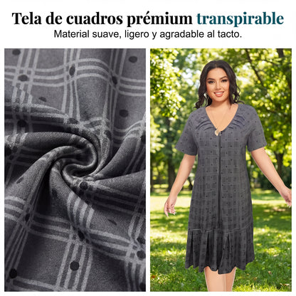 Marta - Gingham dress with zip and pleated hem