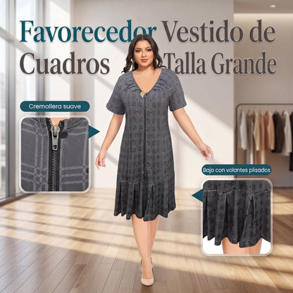 Marta - Gingham dress with zip and pleated hem