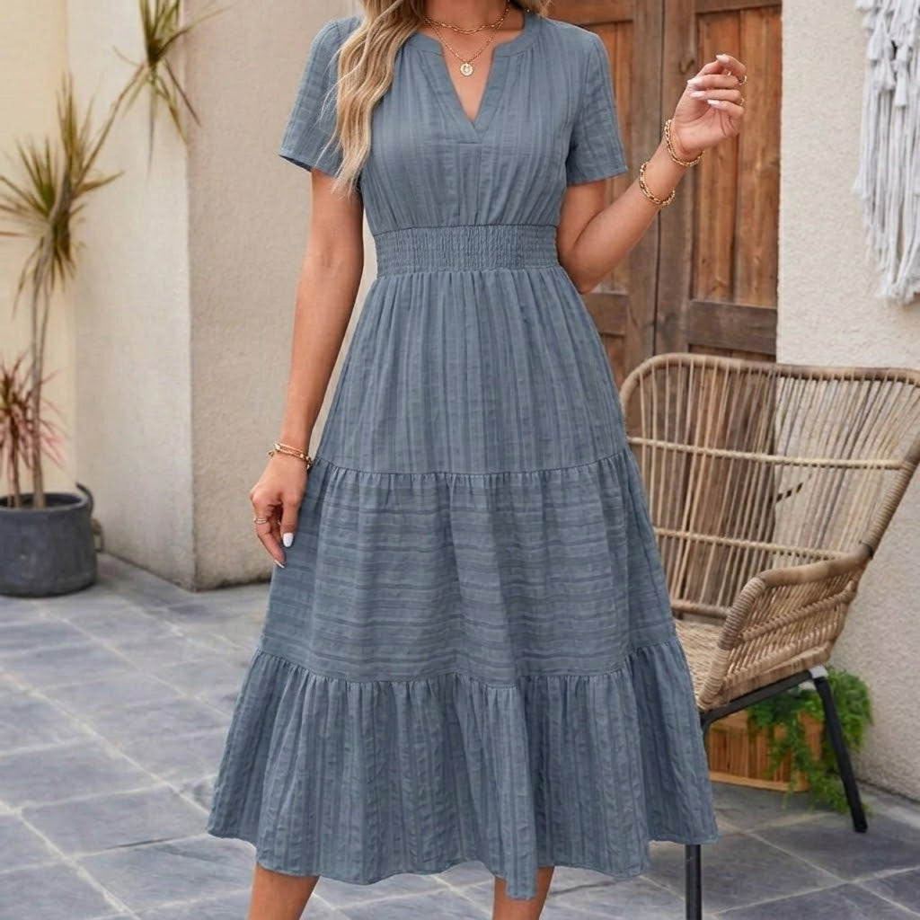 Lina - Short-sleeved V-neck maxi dress