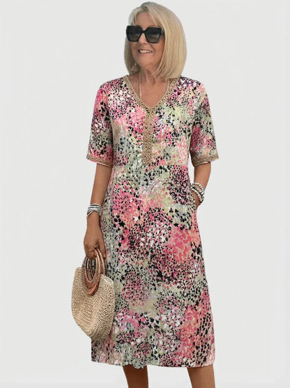Marina - Vestido midi veraniego con estampado de motivos marinos