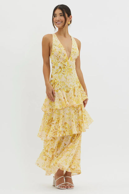 Maya - Floral Ruffle Maxi Dress