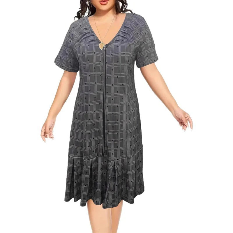 Marta - Gingham dress with zip and pleated hem