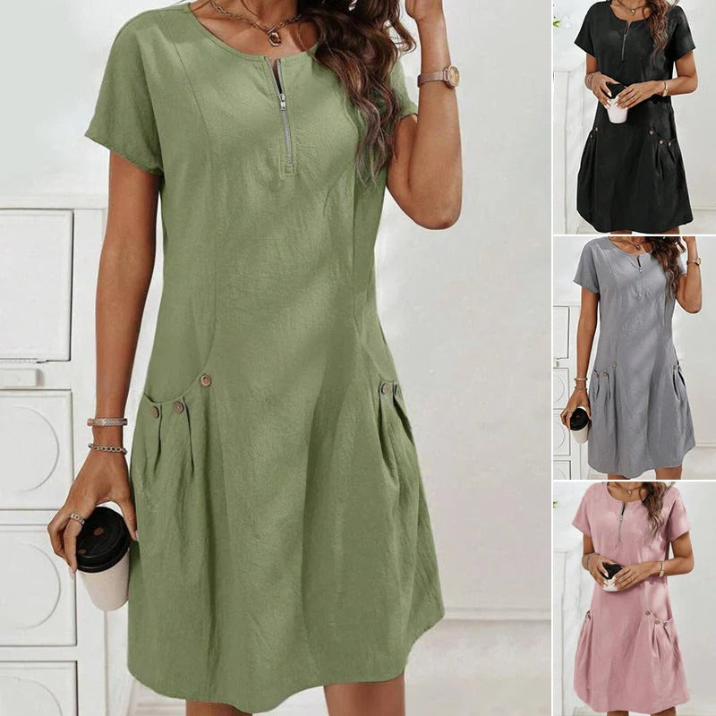 Mireia - Dress with zipper and buttoned pockets