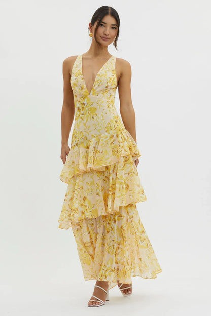 Maya - Floral Ruffle Maxi Dress
