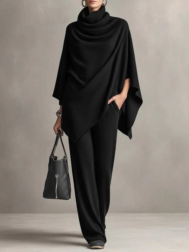 Giana – Elegant set with draped poncho and trousers