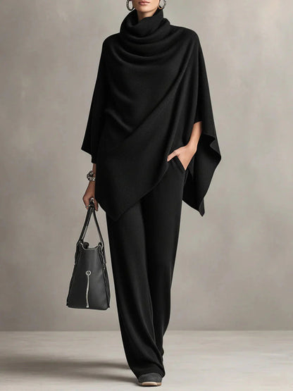 Giana – Elegant set with draped poncho and trousers