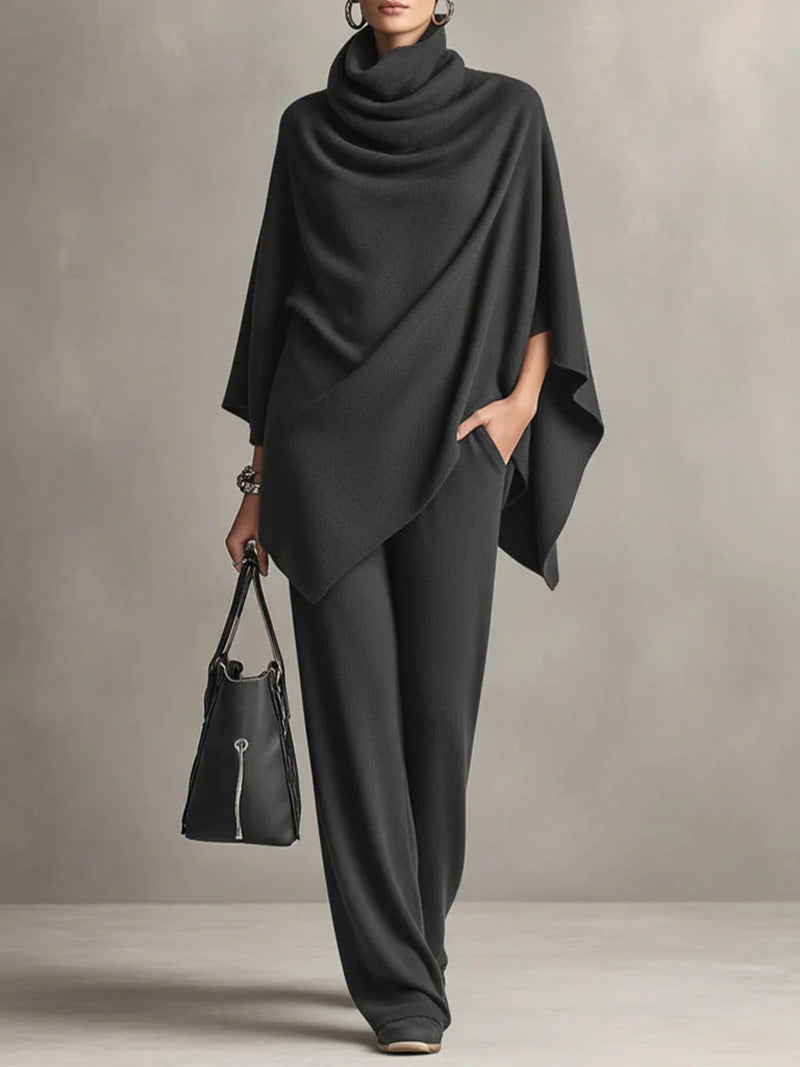 Giana – Elegant set with draped poncho and trousers