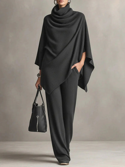 Giana – Elegant set with draped poncho and trousers