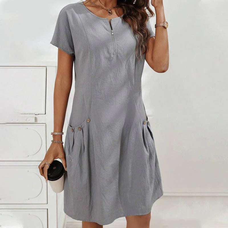 Mireia - Dress with zipper and buttoned pockets