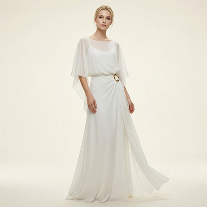 Iria - Elegant set with cape sleeves and fluid trousers