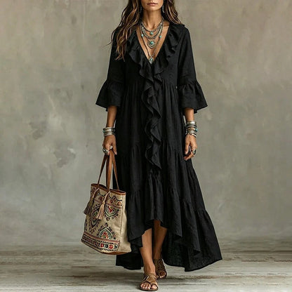Carolina - Retro Ruffled V-neck Dress