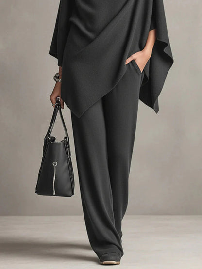 Giana – Elegant set with draped poncho and trousers