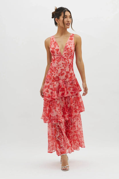 Maya - Floral Ruffle Maxi Dress