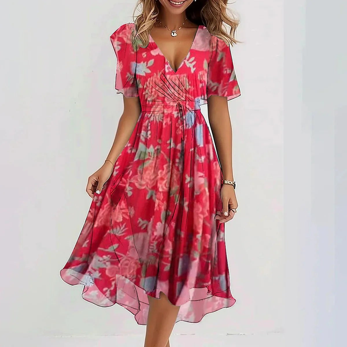 Fiona - Vestido midi especial de manga corta