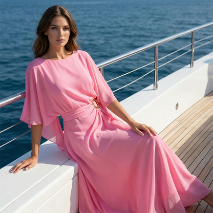 Iria - Elegant set with cape sleeves and fluid trousers