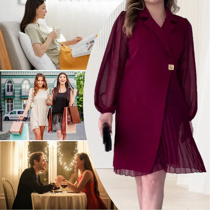Jimena - Vestido con solapas y diseño plisado