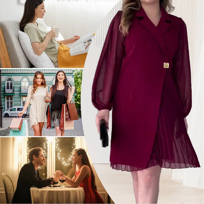 Jimena - Vestido con solapas y diseño plisado