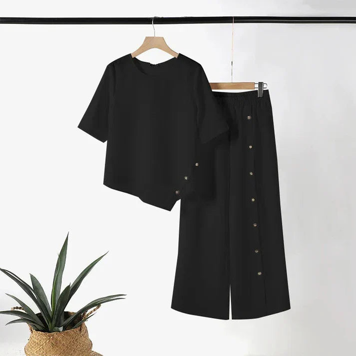 Elena - Elegant asymmetrical top and wide-leg trousers set