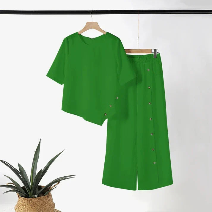 Elena - Elegant asymmetrical top and wide-leg trousers set