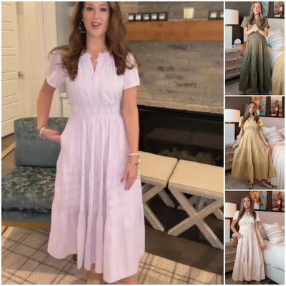 Lina - Short-sleeved V-neck maxi dress