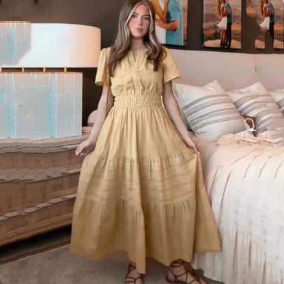 Lina - Short-sleeved V-neck maxi dress