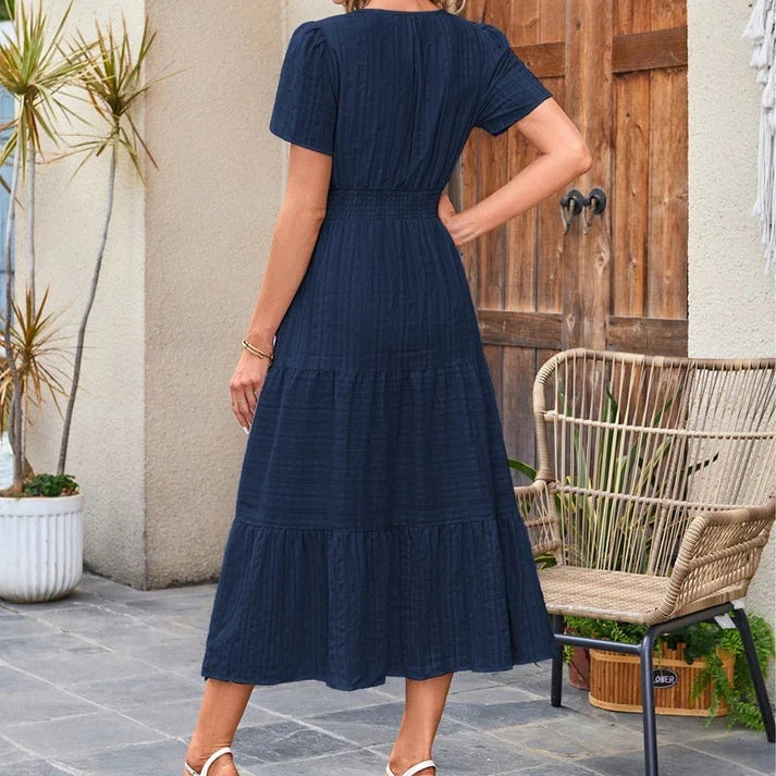 Lina - Short-sleeved V-neck maxi dress