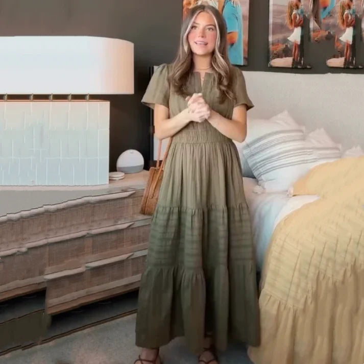 Lina - Short-sleeved V-neck maxi dress