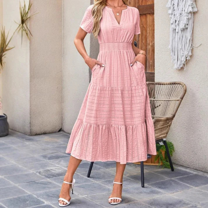 Lina - Short-sleeved V-neck maxi dress