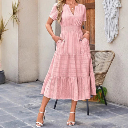 Lina - Short-sleeved V-neck maxi dress