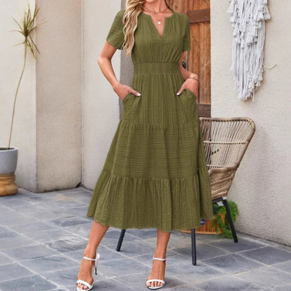 Lina - Short-sleeved V-neck maxi dress