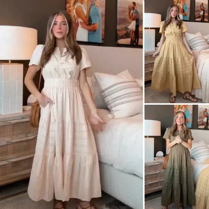 Lina - Short-sleeved V-neck maxi dress