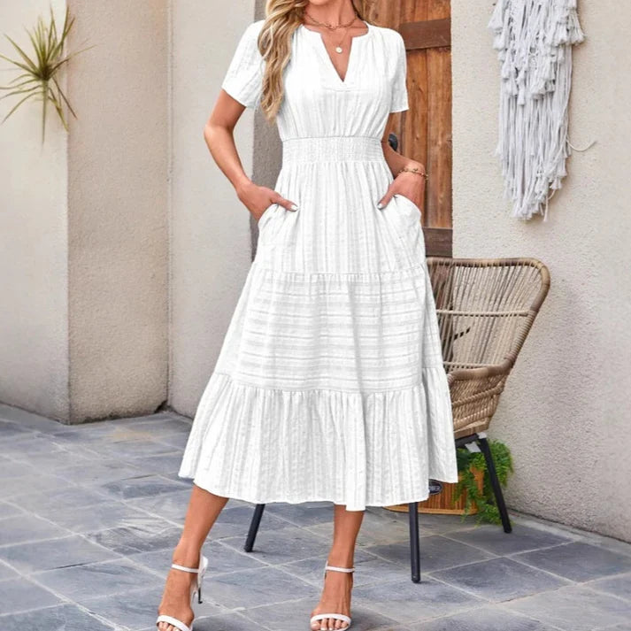 Lina - Short-sleeved V-neck maxi dress