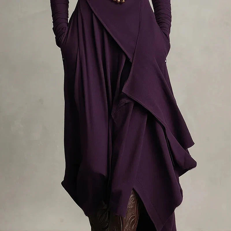 Elena - Elegant high neck maxi dress with an asymmetrical drape