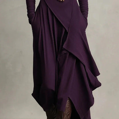 Elena - Elegant high neck maxi dress with an asymmetrical drape