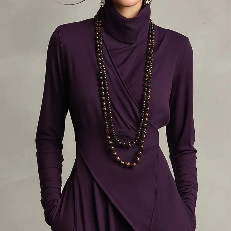 Elena - Elegant high neck maxi dress with an asymmetrical drape