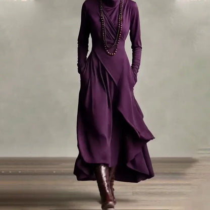 Elena - Elegant high neck maxi dress with an asymmetrical drape
