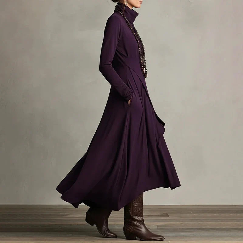 Elena - Elegant high neck maxi dress with an asymmetrical drape