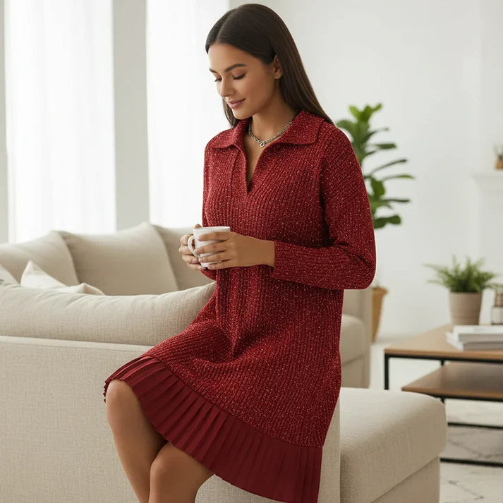 Elvira - Short dress with lapel and subtle shimmer