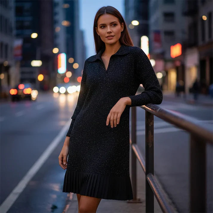 Elvira - Short dress with lapel and subtle shimmer