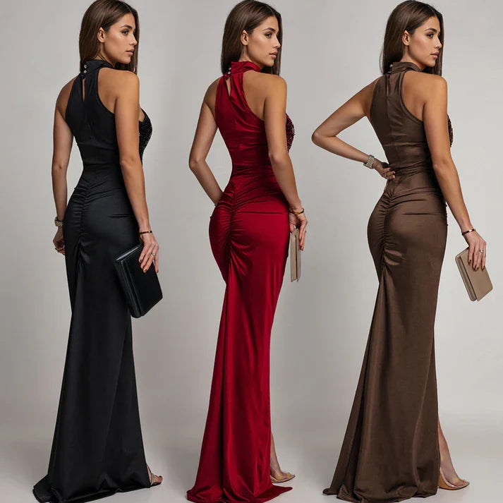 Victoria - Halter dress with slit and sequins