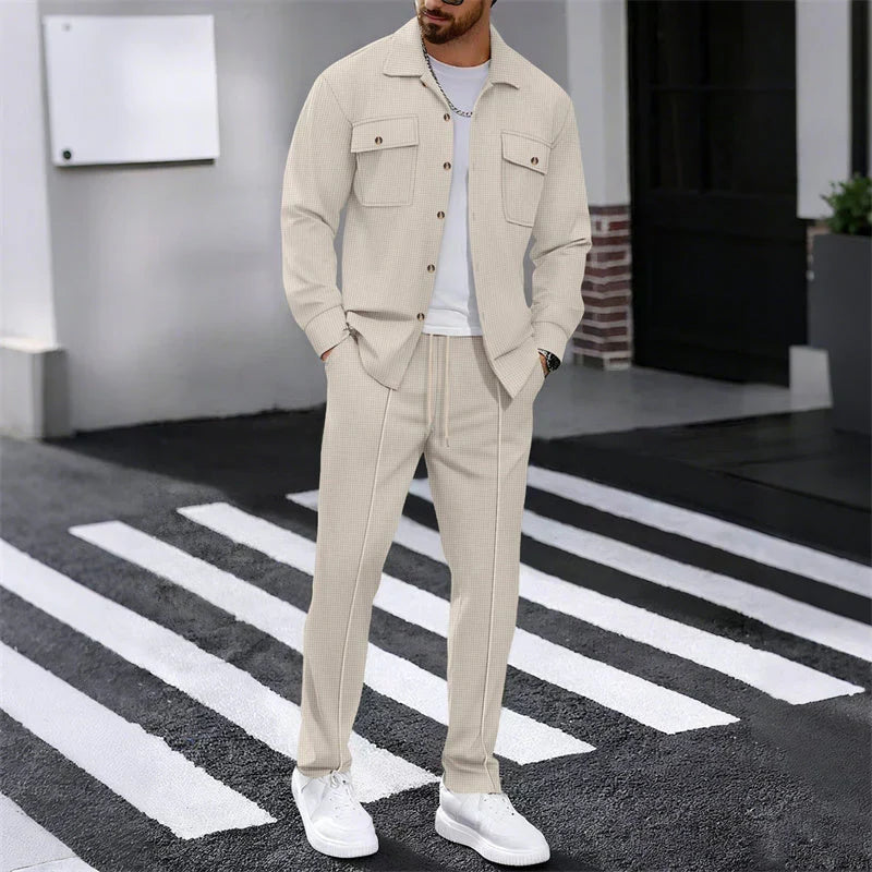 Iván – Conjunto de chaqueta abotonada y pantalón waffle