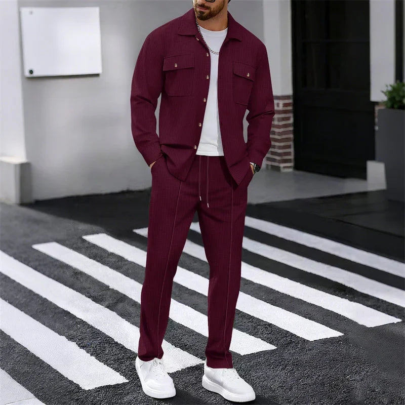 Iván – Conjunto de chaqueta abotonada y pantalón waffle