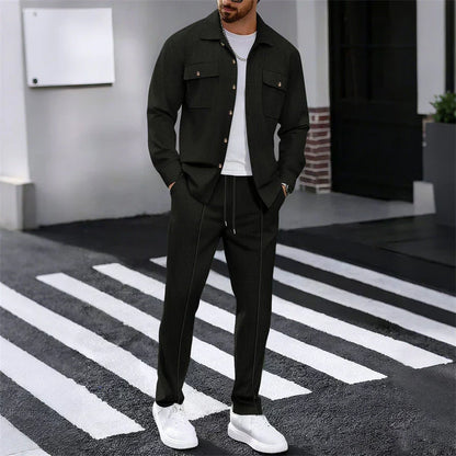 Iván – Conjunto de chaqueta abotonada y pantalón waffle