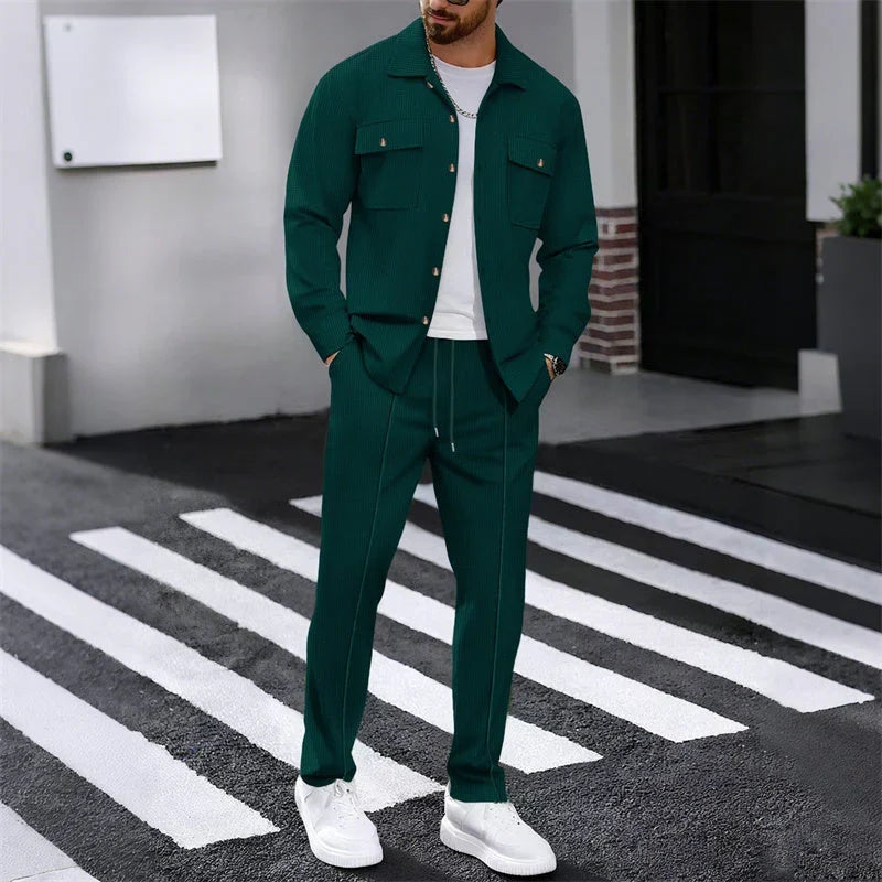 Iván – Conjunto de chaqueta abotonada y pantalón waffle