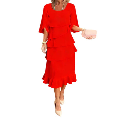 Rachel - Elegant dress with layered ruffle sleeves